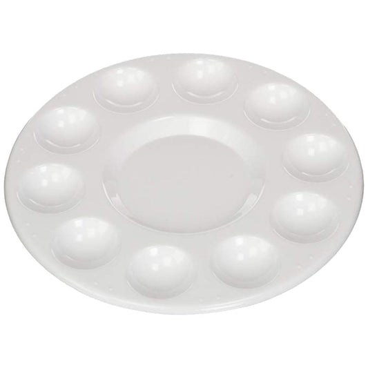Round White Paint Palette, 6.7 Inch Molded Plastic Mixing Tray for Watercolor, Acrylic and Kids' Art Parties
