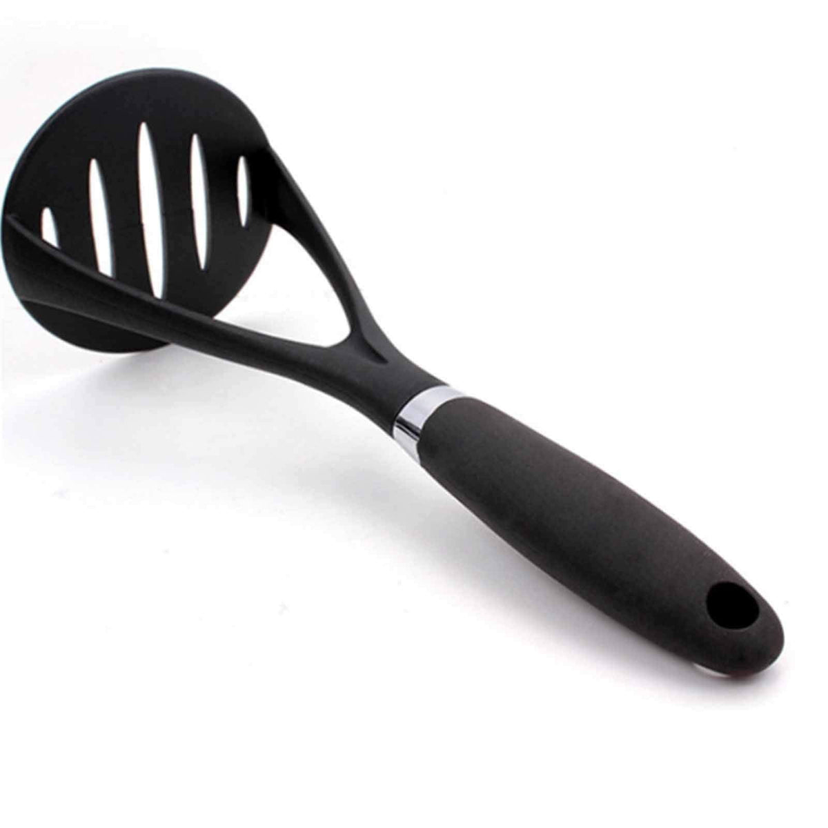 Silicone-Head Potato Masher, Heavy-Duty Metal Core with Soft Grip for Beans, Vegetables and Fruit, Black