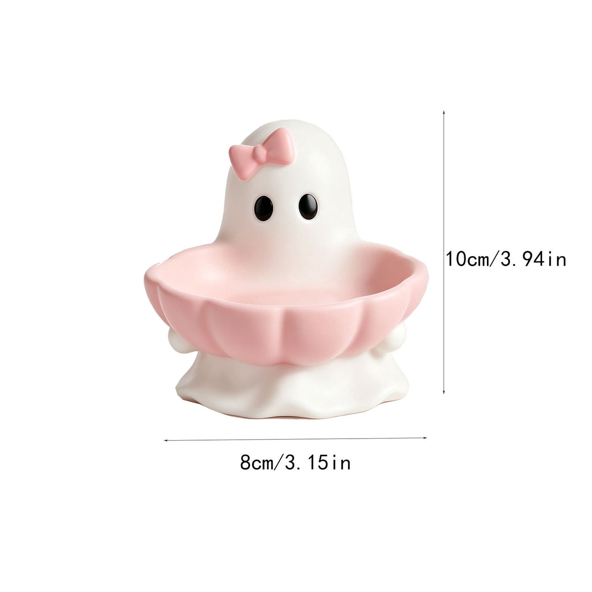 Ghost Figurine Candy Bowl with Pink Bow, 3.94 Inch Resin Treat Holder in Scalloped Shell for Halloween Tables - Image 6
